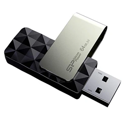 Image of Silicon Power 64GB Blaze B30 USB 3.0 Swivel Flash Drive, Black (SP064GBUF3B30V1K)