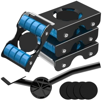 Image of NIUXX Furniture Transport Roller Set, Upgrade Lifter Mover Tool 4 Metal Sliders with 8 Wheel Each for Easy Moving, Appliance Dolly Sofa, Fridge, Washer, Load Capacity Up to 350kg