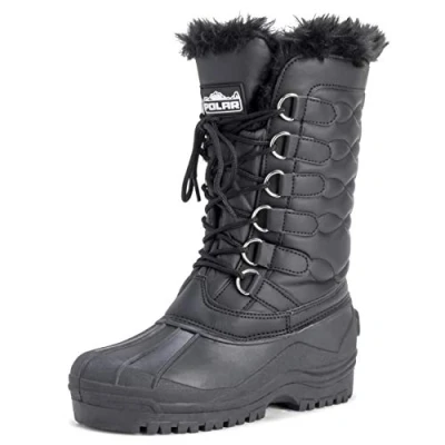 Image of Polar Womens Nylon Waterproof Weather Outdoor Snow Duck Winter Rain Cuff Lace Boot Black UK6/EU39 YC0332