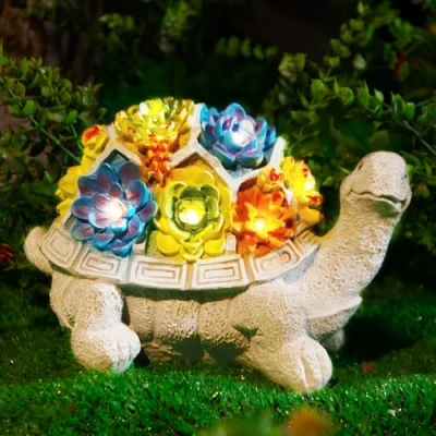 Image of ASAB Solar Turtle Garden Ornaments Outdoor Decorations Tortoise with Succulent and Powered LED Lights 600mAh Battery Indoor Ornament Flower Design for Patio, Balcony, Yard Lawn