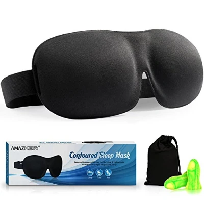 Image of AMAZKER 3D Sleep Mask Contoured &amp; Comfortable Eye Masks and Ear Plugs with Large Cavities Sleeping for Men Women