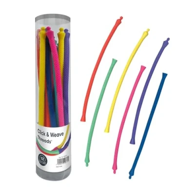 Image of Edushape Click &amp; Weave Threads for Baby Sensory Engagement Flexible Twist, Turn and Snap Together, Help Improve Color Recognition, Visual Stimulation, Fine Motor Skills Dexterity