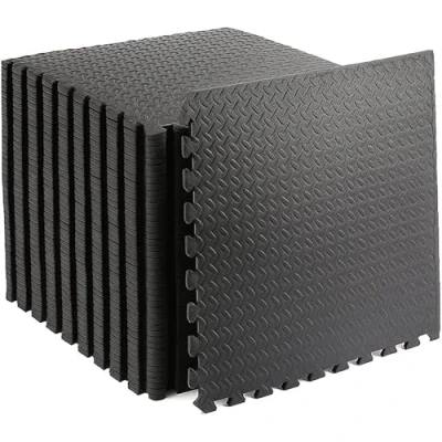 Image of Interlocking EVA Foam Floor Mats 60x60cm Soft Exercise Tiles for Gym, Home, Garage, Yoga, Kids Playroom Protective, Non Slip Puzzle Workouts &amp; Weights (Black Leaf, 32 (128sq.ft))
