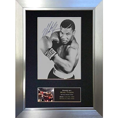 Image of MIKE TYSON Signed Autograph Mounted Photo Reproduction PRINT A4 Rare (297 x 210mm) #51 (Silver Frame)