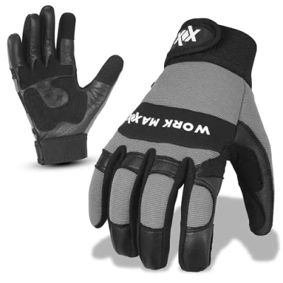 Image of WORKMAXX Gardening Working Gloves Garden Thorn Proof Flexible Heavy Duty Leather Mechanic Utility Dexterity Breathable Construction for Work Mens Women (GREY, LARGE)