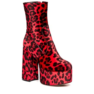 Image of LAMODA Women&#039;s Adore Leopard Extreme Platform Ankle Boot, Red Leo, 3 Uk Animal Print Ladies Boots With Side Zipper, Festival Booties
