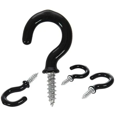 Image of SISI UK® 20pcs Hooks Pack Black Shouldered Cup Plastic Kitchen Screws in Mug Peg Loop (38 mm)