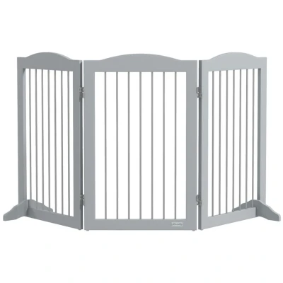 Image of PawHut Foldable Dog Gate, Freestanding Pet Barrier with Two Support Feet, for Doorways, Stairs, Halls Grey