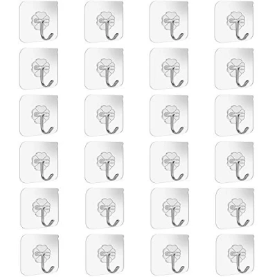 Image of Adhesive Wall Hooks Bathroom Kitchen 24 Packs Heavy Duty 22lb(Max) Nail Free Sticky Hangers with Stainless Utility Towel Bath Ceiling