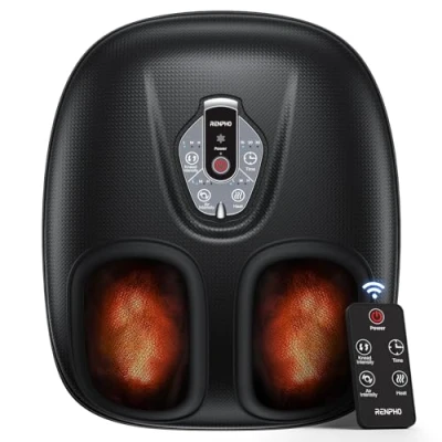 Image of RENPHO Portable Foot Massager Machine with Heat for Plantar Fasciitis, Shiatsu Kneading, Compression, 3 Intensity Electric Feet Massager, Gifts Men Women