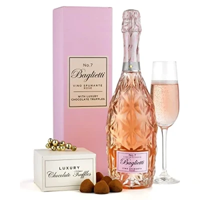 Image of Thornton &amp; France Sparkling Wine Chocolates Gift Set For Her With Rose Chocolate Truffles In A Pink Box Birthday