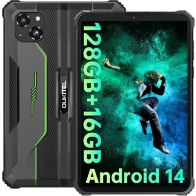 Image of OUKITEL RT3 PRO Rugged Android 14 Tablet 8 Inch Tablet, 128GB+16GB 16MP+8MP Multi Camera, 5150mAh 18W Charger Gaming IP68/IP69K Waterproof 4G OTG, NFC, Green
