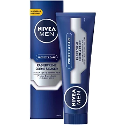 Image of NIVEA Men Protect &amp; Care Shaving Cream in Pack of 1 (1 x 100 ml), with Creamy Foam for a Gentle Shave, Skin Friendly