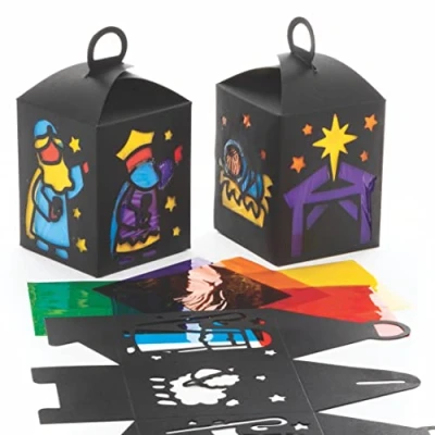 Image of Baker Ross FC246 Nativity Lantern Pack of 4, Paper Arts and Crafts for Kids, Stained Glass Kits Children, Christmas Activities Kids