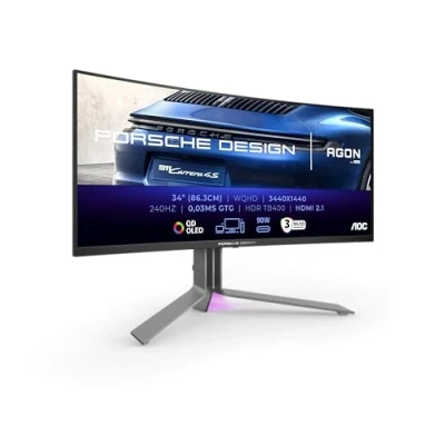 Image of AOC AGON Pro PD34, 34 inch WQHD OLED gaming monitor, 240 Hz, 0.03 ms, FreeSync Premium Pro, G Sync comp., HDR400 (3440x1440, 2x HDMI 2.1, DisplayPort, USB C, 90W PD, Hub) black