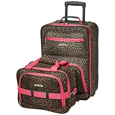Image of Rockland Fashion Softside Upright Luggage Set, Pink Leopard, 2 Piece Set (14/19),