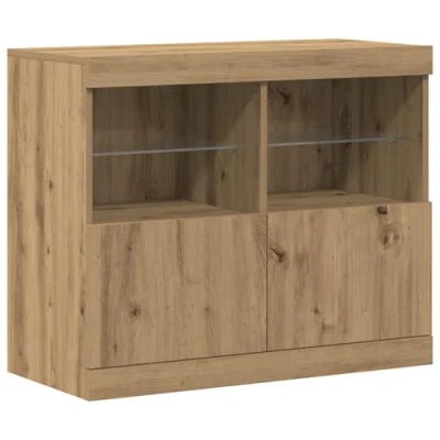 Image of vidaXL sideboard artisan oak engineered wood &amp; glass unit rectangular storage for dining/living room modern design, ample durable construction