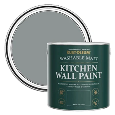 Image of Rust Oleum Grey Washable Kitchen Wall Paint in Matt Finish Slate 2.5L