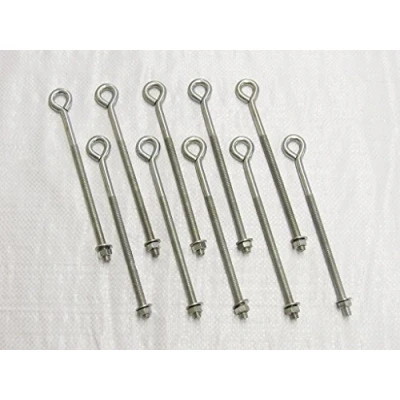 Image of x10 M10 X 300MM Zinc Plated Folded Straining Eyebolts Nut &amp; Washer Wire Support Fencing