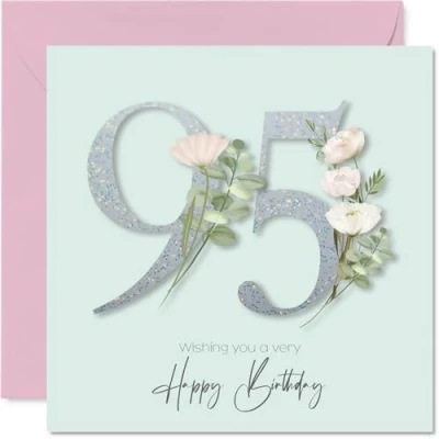 Image of 95th Birthday Cards for Women Fancy Floral Flowers Happy Card 95 Year Old Woman Auntie Grandma Nana Wife, 145mm Bday Greeting
