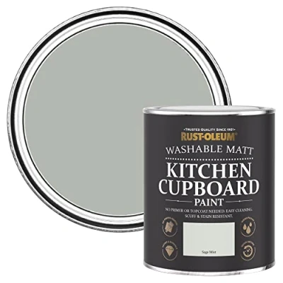 Image of Rust Oleum Green Kitchen Cupboard Paint in Matt Finish Sage Mist 750ml