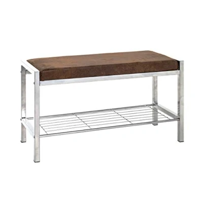 Image of HAKU Mobel Shoe Bench Brown, Stainless Steel Look, Metal, Fabric Size: W 80 cm X H 48 D 32 cm, Style: Modern