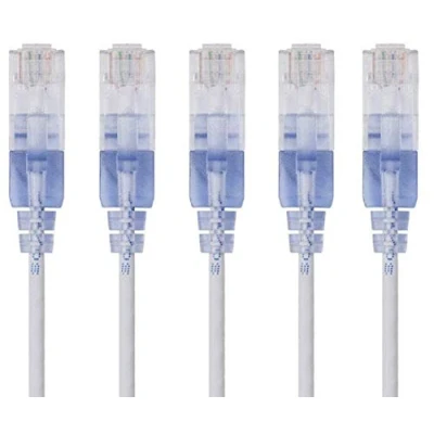 Image of Monoprice Cat6A Ethernet Network Patch Cable 50 Feet White 5 Pack, 10G SlimRun Series