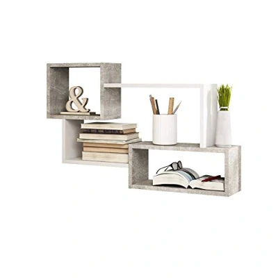 Image of SELSEY KASSI Floating Shelf Multi Compartment Shelf/Hanging Display Ledge/Decorative Wall Shelf/Concrete Grey and White