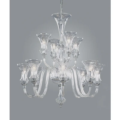Image of Stara Lead Crystal 12 Light Arm Chandelier with Shades