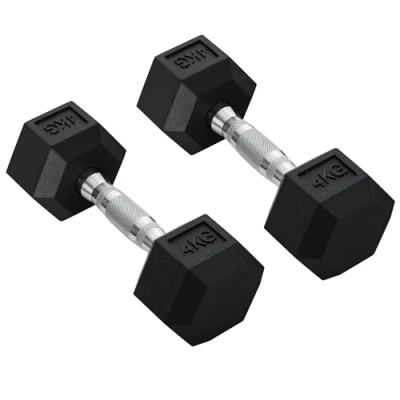 Image of HOMCOM Rubber Dumbbell Sports Hex Weights Sets Home Gym Fitness Hexagonal Dumbbells Kit Weight Lifting Exercise (2 x 4kg) Black