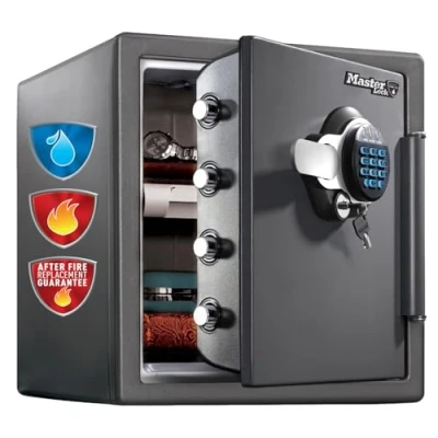 Image of MASTER LOCK Certified Fireproof and Waterproof Safe, 33L, 453 x 415 491 mm, Digital Combination plus override Key with Backlit Keypad, for home professionals, Grey Medium