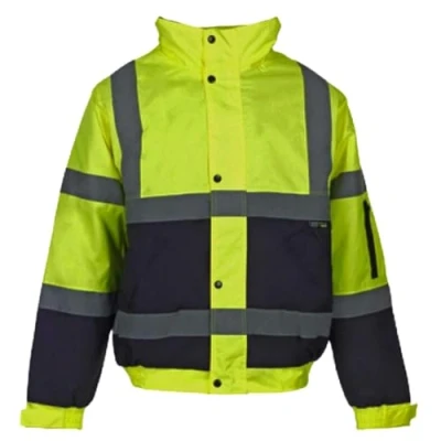 Image of Kapton Hi Viz High Vis Visibility Bomber Jacket Waterproof Work Coat Security (M, Yellow/Navy)
