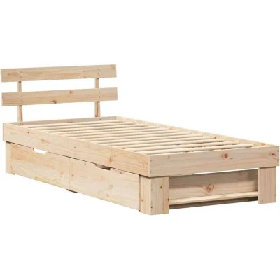 Image of with Drawer Headboard Storage Brown 90 x 190 cm Pine wood Vidaxl
