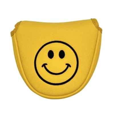 Image of Golf Club Covers 1pc Smiling Face Pattern Putter Cover PU Leather Mallet Magnetic Closure Headcover Head Covers(Yellow)