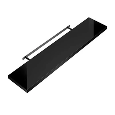 Image of CASARIA® 70cmx23cm High Gloss Black Floating Shelf Including Bracket Wall Shelving Living Room Kitchen Bedroom Office 38mm Thick Hidden Fixing 15kg Capacity MDF