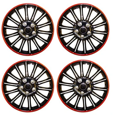 Image of UKB4C Set of 4 14&quot; Black/Red Wheel Trims/Hub Caps fits Ford Focus Mondeo Fiesta KA