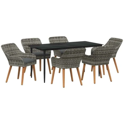 Image of vidaXL 7 Piece Garden Dining Set Grey Poly Rattan