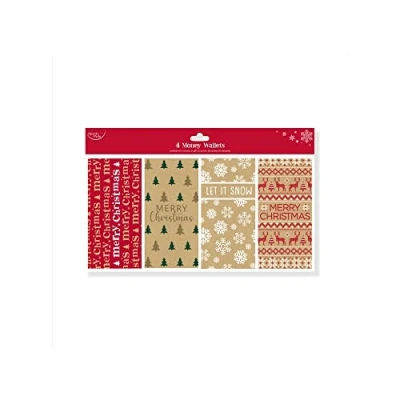 Image of Eurowrap North Pole Christmas Xmas Money Cash Gift Wallets &amp; Envelopes, Kraft Designs Pack of 4 (X31834MWC)