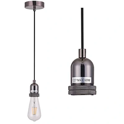 Image of Black Nickel Ceiling Pendant Light Fitting, Twisted Braided Flex,E27 Lamp Holder Suspended Fitting.(CMF01BNK)