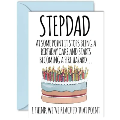 Image of Funny Birthday Cards for Step Dad Fire Hazard Joke Rude Card from Son Daughter, Humour 40th 50th 60th 70th 80th Bday A5 Daddy Papa Greeting