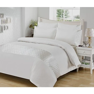 Image of Select ED® Luxuries Ellipse Satin Sequin Duvet Quilt Cover Set + Pillow Case Bedding (Double, Cream)