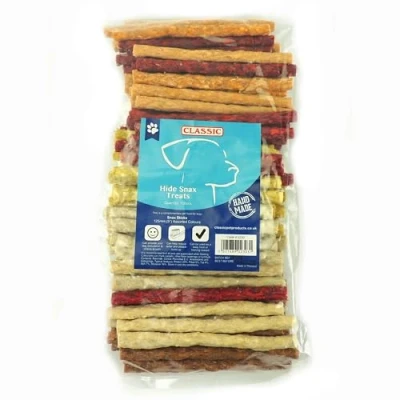Image of Classic Pet Products 100 Percent Hide Snax Sticks, 125 mm, Multi Colour, Pack of
