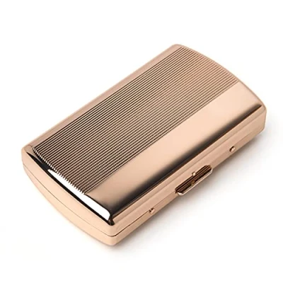 Image of Mini Metal Cigarette Case Women and Men, Portable Double Sided Spring Clip, Holds 12 85mm Cigarettes (Striped Gold)