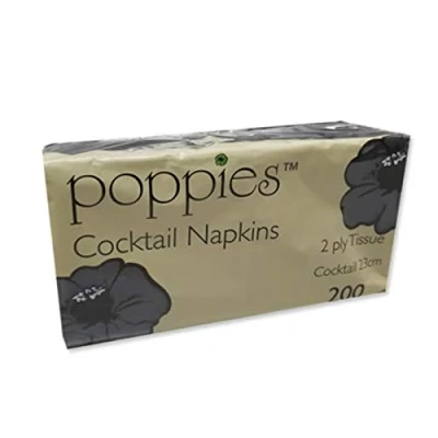 Image of Cocktail Napkins Black Pack of 200 2 Ply Soft Paper Tissues Tableware Party Celebration Events