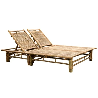Image of vidaXL 2 Person Tropical Bamboo Sun Lounger Adjustable backrests for Comfort Weather Resistant Ideal Garden, Poolside, Patio Easy Assembly Brown
