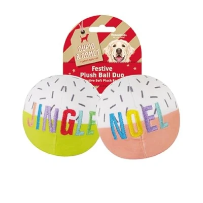 Image of Cupid &amp; Comet Christmas Plush Squeaky Dog Toys (Plush Ball Duo)