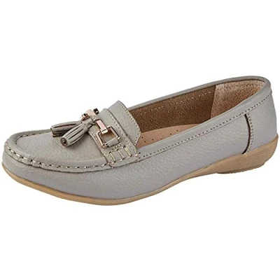 Image of Jo &amp; Joe Women Leather Flat Loafer Ladies Casual Comfy Slider Low Wedge Heel Work Shoes (3 UK, Mushroom)