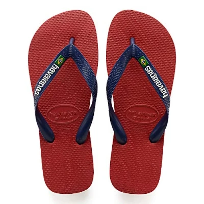 Image of Havaianas Unisex Kids Brasil Logo Flip flops, Red, 13 UK Child