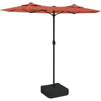Image of vidaXL Double Head Garden Parasol with LEDs Terracotta 316x145 cm