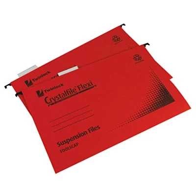 Image of Rexel Foolscap Suspension Files with Tabs and Inserts for Filing Cabinets, 15 mm V base, Manilla, Red, Crystalfile Flexifile, Pack of 50, 3000042